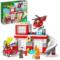 Lego 10970 Duplo La Caserne Et LHelicoptere des Pompiers, avec Jouet Camion Push & Go pour Les Enfants de 2 Ans et Plus, Larg