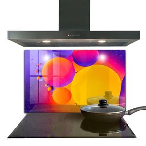 CREDENCE Fond de hotte - Decortapis - 100 x 70 cm - Verre trempé - Cercles colorés couleurs électrisantes