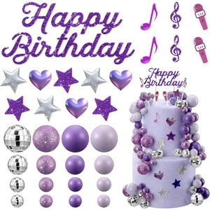 Kit Décoration Anniversaire 10 Ans Fille - Violet - Ballons, Bannière, Décos Gâteau - 17 Pièces