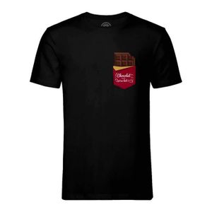 T-SHIRT T-shirt Homme Col Rond Noir Poche Surprise Chocolat au Lait Illustration Groumandise