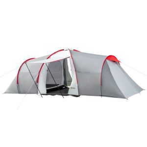 TENTE DE CAMPING Tente de camping familiale 4-6 personnes 2 cabines 2 portes auvent 5,9L x 2,45l x 1,93H m rouge gris 590x245x193cm Gris