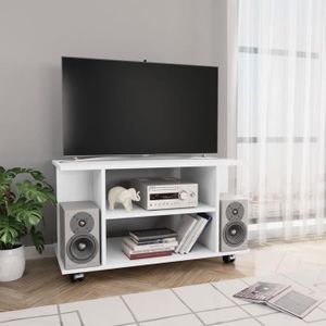 MEUBLE TV FIHERO - Meubles TV - Meuble TV avec roulettes Blanc 80 x 40 x 40 cm Aggloméré