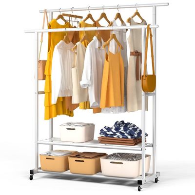 Yorbay Penderie Bambou 4 En 1 Avec Roues - Portant Vêtements, Étagères, Porte-Manteaux Et Rangement Chaussures