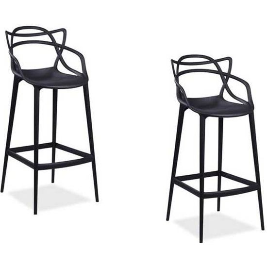 Lot de 2 Tabourets Miami Noir Snack Bar Cuisine ilot central inspirée