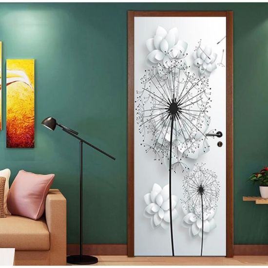 Stickers Porte Poster - Fleurs En Plâtre En Relief 95 X 215 Cm Papier Peint Porte Trompe L'Oeil
