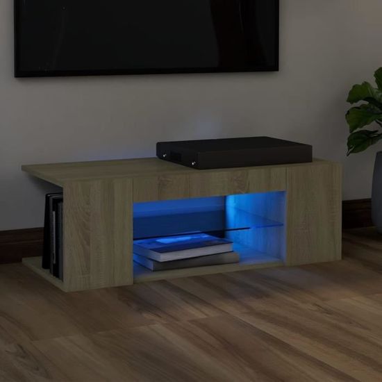 Meuble de rangement & Meuble bas TV & Table de Salon avec lumières LED Chêne Sonoma 90x39x30 cm - Qualité luxe©
