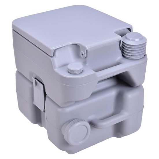 Toilette Portable COSTWAY Avec Réservoir Déchets 20L Et Eau 10L - Pompe Rinçage, étanche, Charge 200kg, Gris
