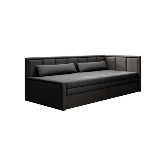 Canapé en lit Convertible avec Coffre de Rangement 3 Places Relax Droit214x77x82 cm - FULO (Droite, Noir + Gris - Poco 04 + 10)