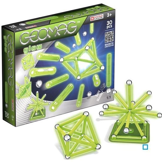Jeu De Construction Magnétique Geomag Glow 42 Pièces - Phosphorescent, 100% Plastique Recyclé, 3 Ans+