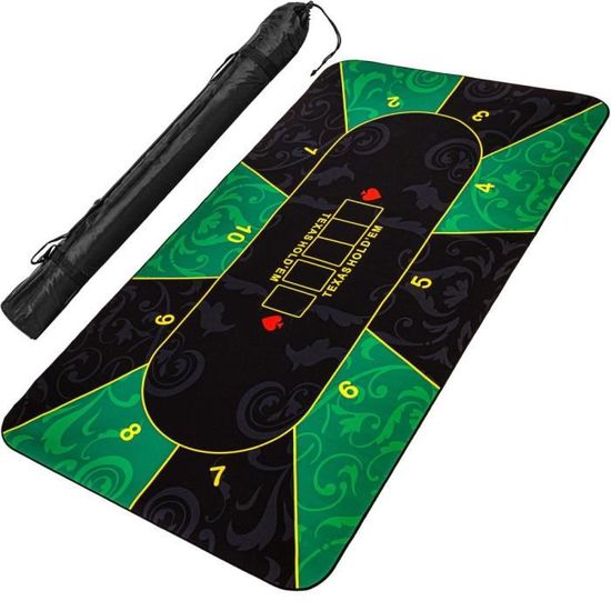 Tapis de Poker XXL - MAXSTORE - Dimensions 160x80 cm - Vert/Noir - Sac de transport inclus