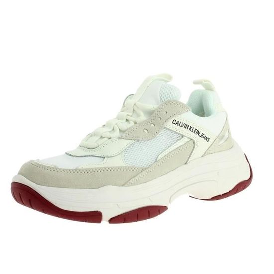 Baskets mode femme Calvin Klein Jeans Maya Blanc Talon aiguille Textile et cuir Blanc Cdiscount Chaussures
