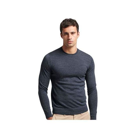 Pull en laine merinos SUPERDRY Studios Col classique Homme Bleu Bleu Cdiscount Pret a Porter