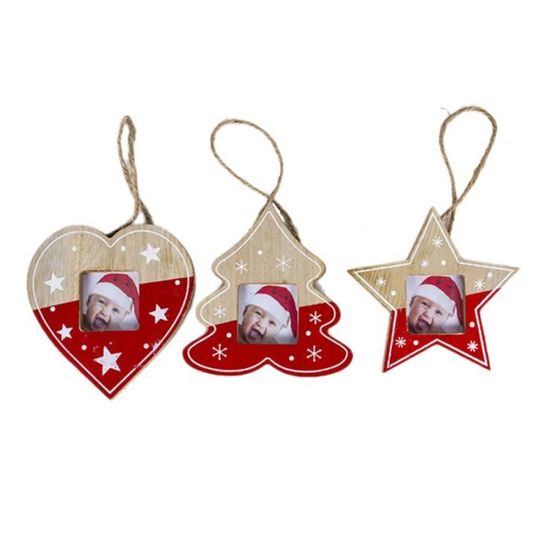 3pcs créatif noël cadre photo en bois suspendu pendentif arbre de étoile de coeur ornements de Noël décorations  NAPPE DE TABLE