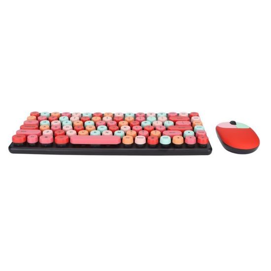 Combo Clavier Souris Sans Fil 86 Touches - Style Rétro Machine à écrire, Couleur Rose Mélangé, Ergonomique 6°