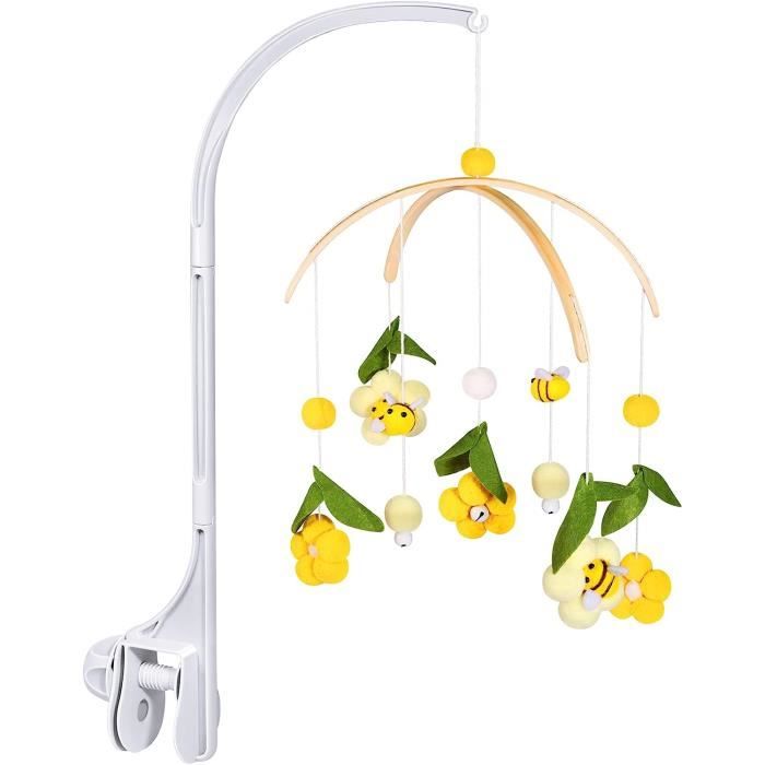Mobile Bébé Carillon éolien - Cerceau Bois Avec Fleurs Feutre - 47x19,6 Cm - Décoration Chambre Bébé, Berceau Ou Plafond - 13
