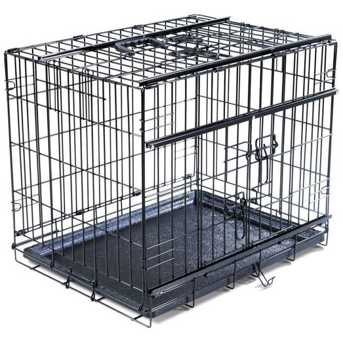 VADIGRAN Cage métallique pliable Premium - 56 x 33 x 41 cm - Noir - Pour chien