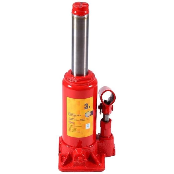 Cric Hydraulique à Bouteille 3 Tonnes Rouge - Léger Et Robuste Pour Voiture Et Camion