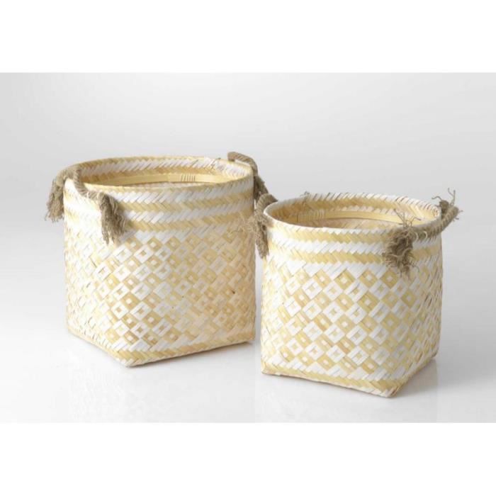 Set de 2 paniers déco avec anses aya blanc
