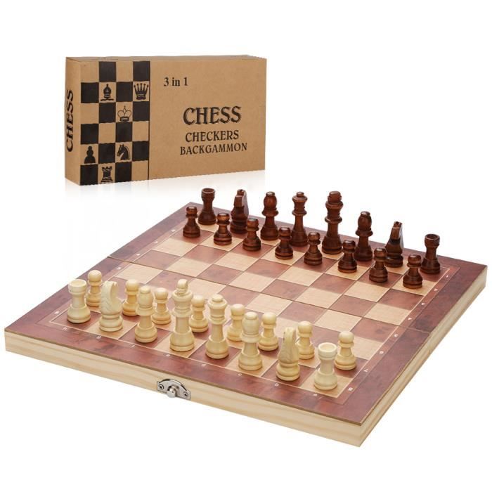 Einfeben Jeu d'échecs Jeux de société PEARL Bois Star wars Pièces d'échecs de voyage 3 en1 29*29CM Echecs