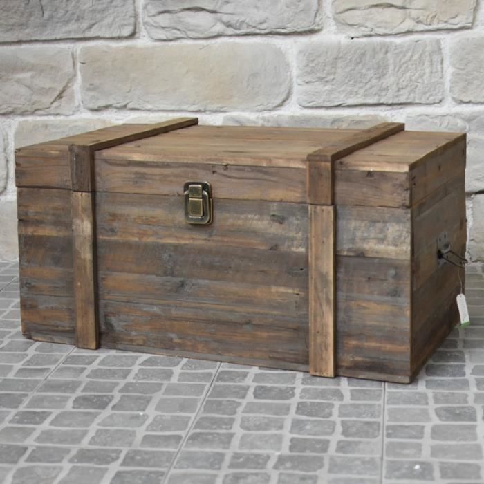 Grand Coffre Malle en Bois Style Ancien 90 cm x 56 cm x 48 cm - 1999-BIS