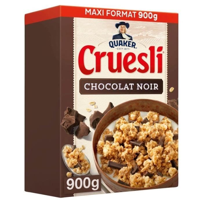 QUAKER CRUESLI - Cruesli Chocolat Noir Maxi Format 900G - Lot De 3