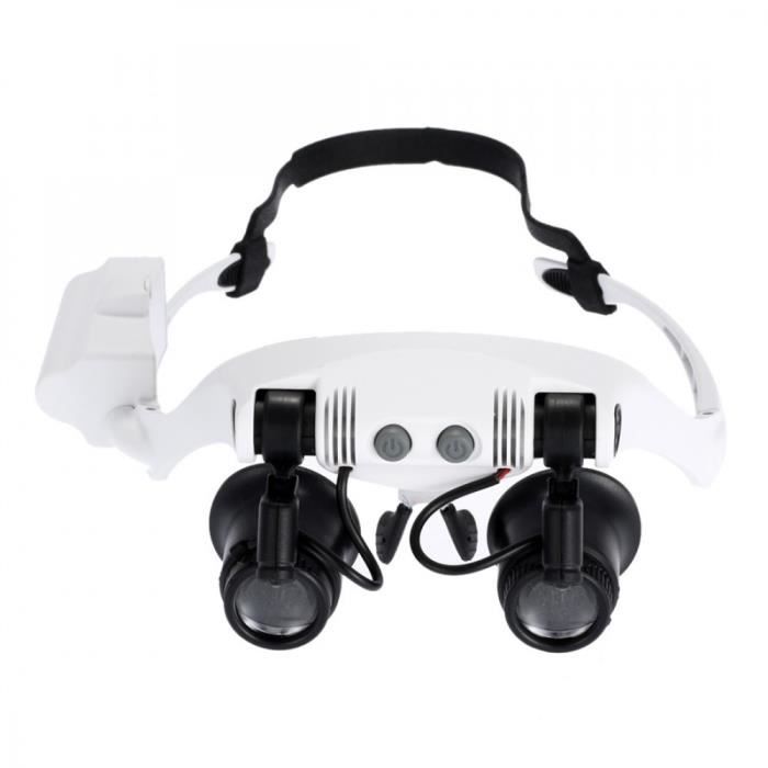 Loupe Optique - Glasses Style Magnif - Loupe frontale Lunette avec lumière LED pour réparation (grossissement x10 x15 x20 x25)