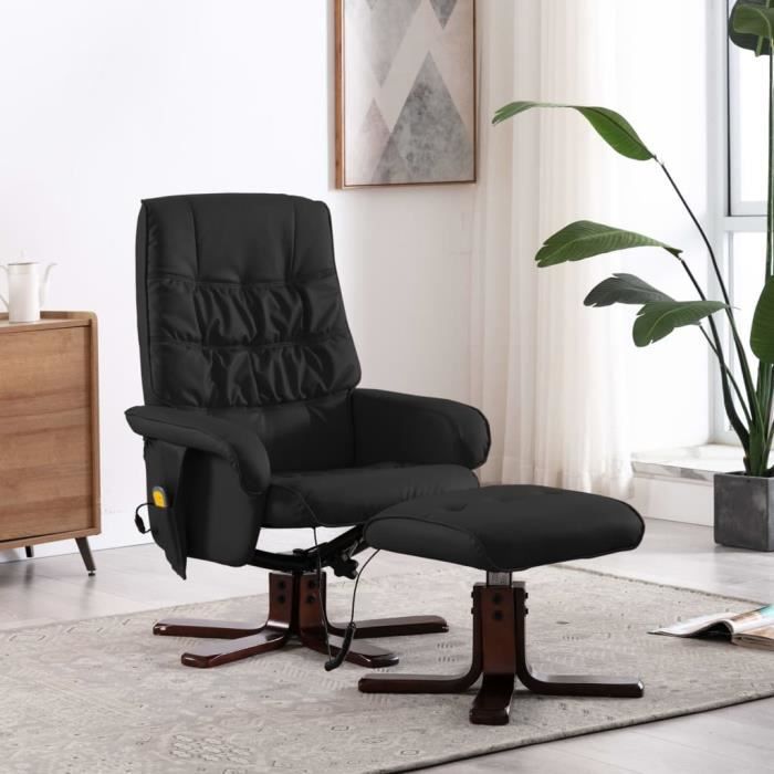 Fauteuil de massage inclinable électrique- chaise Relax Massant Relaxation - Style contemporain Fauteuil TV - avec repose-pied Noir