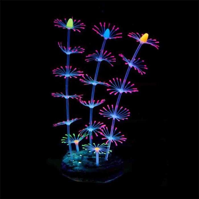 Silicone Artificiel Aquarium Fluorescent Effet Coral Fish Bowl Plantes Ornement Paysage Décor rouge