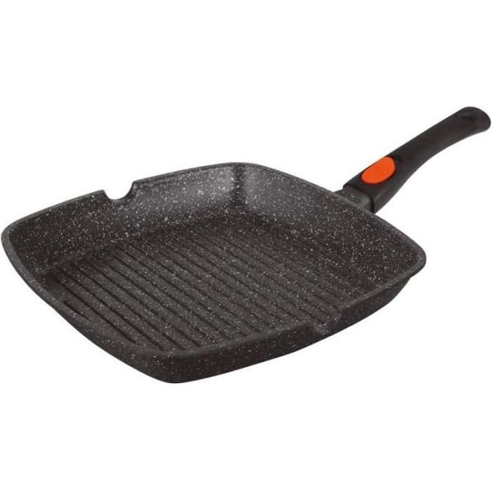Grill en Pierre 28 cm espace cuisine Tous Feux Dont Induction sans PFOA Cuisson sans Matière Grasse Revêtement en Greblon