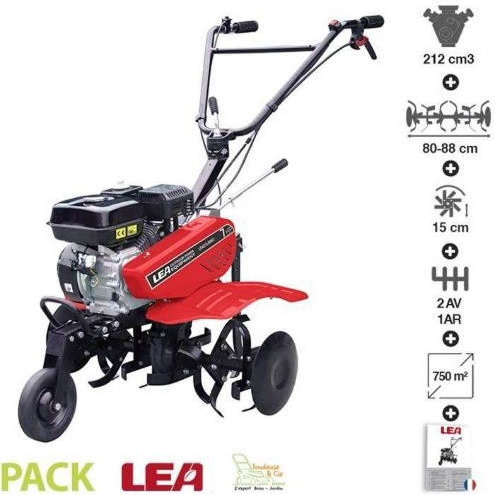 Motobineuse thermique transformable 212cc 5,6cv 2 vitesses AV 1 AR fraisage jusqu'à 88cm LEA LE42212-80W21