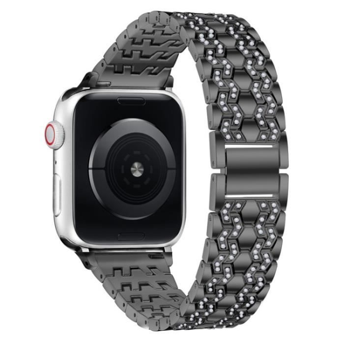 Bande De Poignet De Bracelet Forme De Strass Pour Apple Watch Series 7 41mm-6-5-4-SE 40mm-3-2-1 38mm - Noir