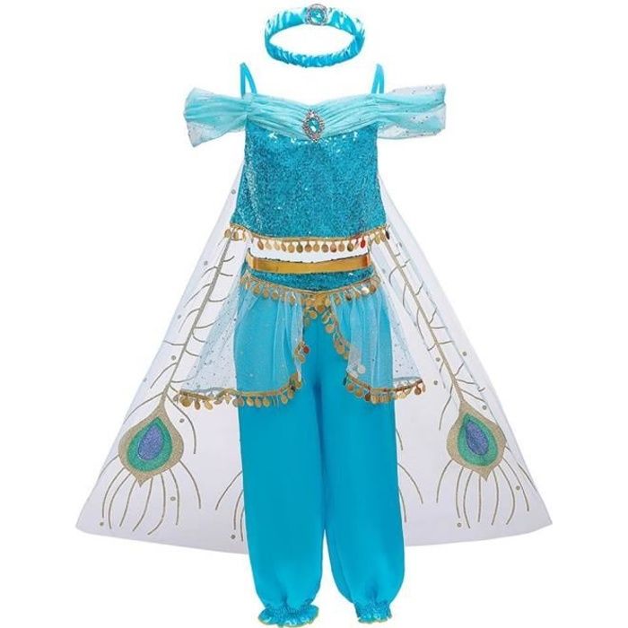 Filles Déguisement JS One costumes de Princesse Jasmine Aladdin 3 pièces Party Cosplay - Bleu