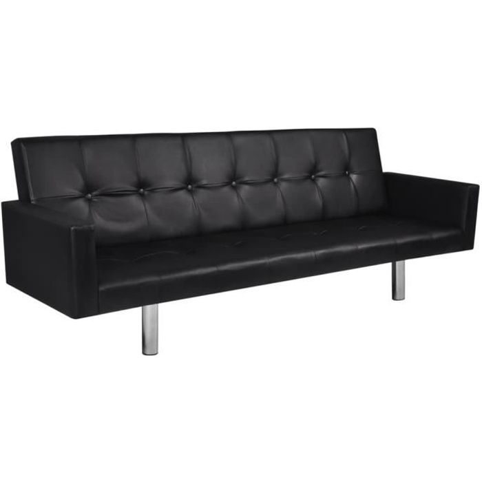 Canapé-lit Canapé droit convertible Scandinave avec accoudoir Cuir synthétique Noir
