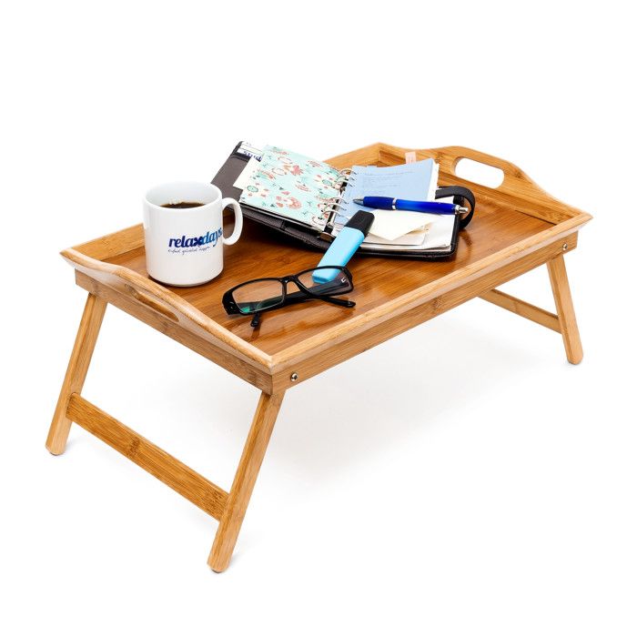 Relaxdays Lit pliable, Plateau Petit Déjeuner au Lit en bambou laqué - 10018881