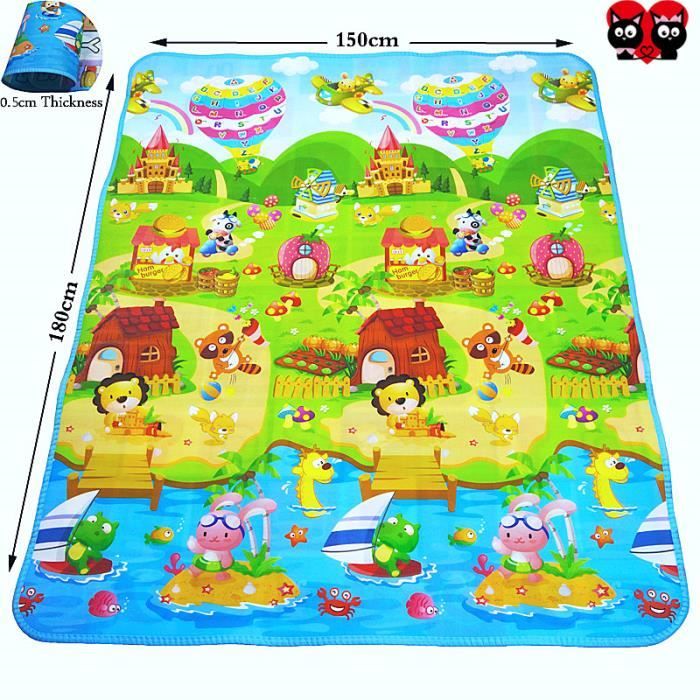 Cartoon Animals Double Face bébé Ramper Mats enfants Tapis Puzzle de jeu pour bébé tapis de pique-nique Tapis 180cm * 150cm
