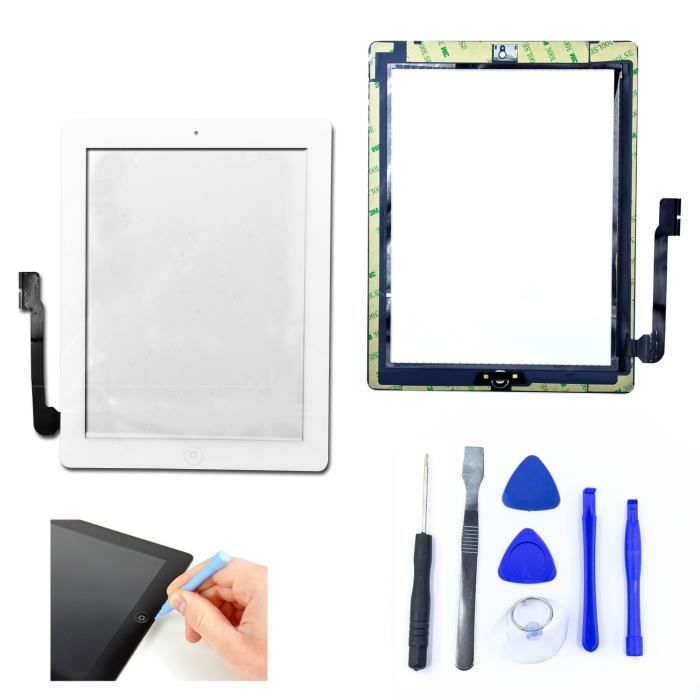 SAVFY® Avant Vitre ecran tactile pour iPad 3 / iPad 4 blanc + bouton home+ outils