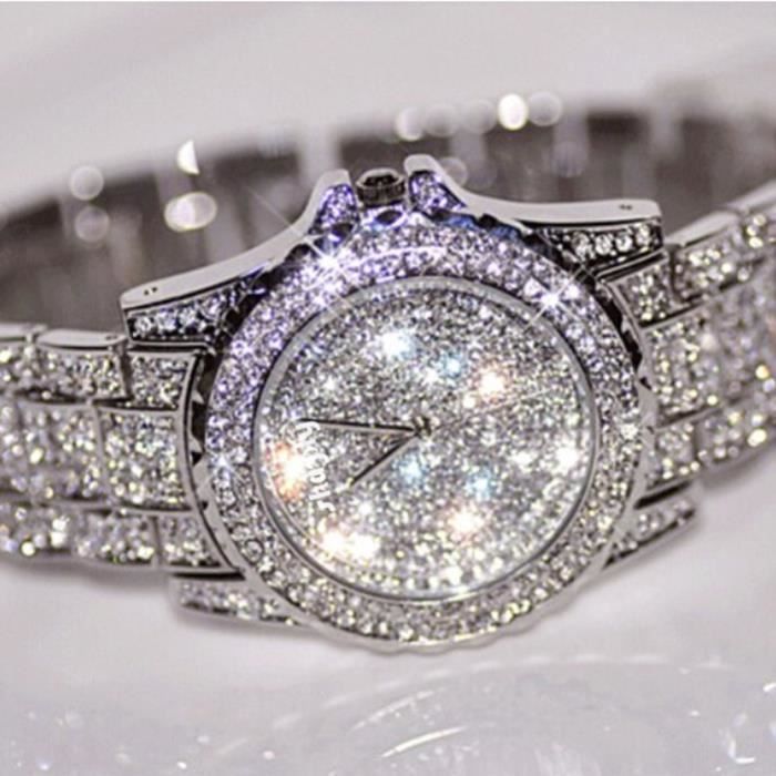 SHARPHY Montre Femme de marque haut de LUXE Diamant argenté bracelet élégante