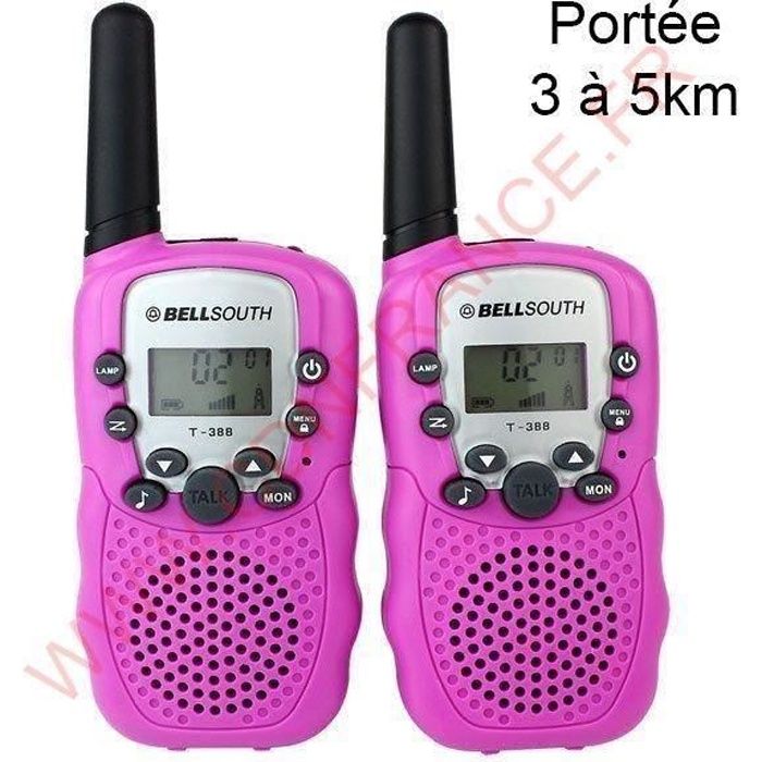 Talkie walkie 22 canaux push to talk écran LCD portée 3 à 5 km Rose