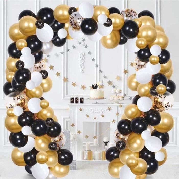 QN35044-FUNCUBE Kit Guirlande Ballon Blanc Noir Or Ballons en Latex Pack Guirlande pour Douche Nuptiale Fête Anniversaire Obtentio