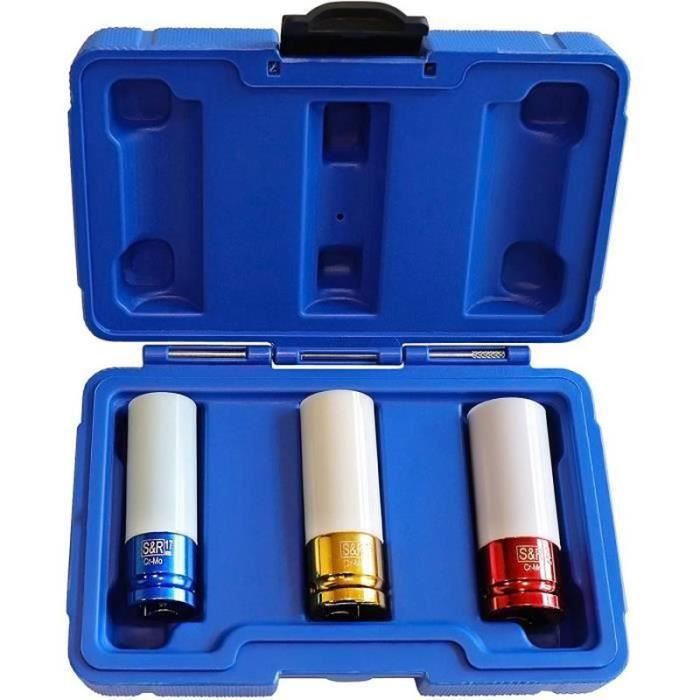 QQ15482-Set de 3 Douilles Impact (17-19-21 mm) pour Clé à Choc 1-2-. Coffret Embouts de Serrage pour Jantes Roue Voiture (3 pz Bla
