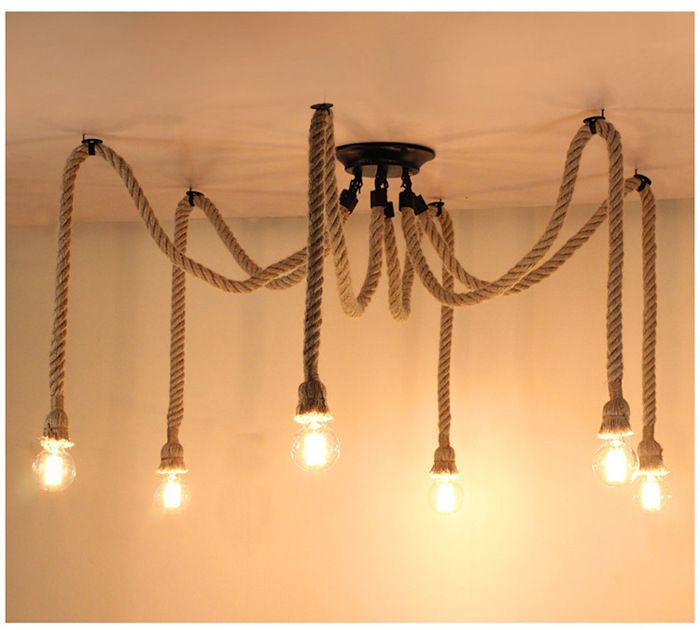 Lustre Araignée Industriel Vintage 6 Bras - Plafonnier Design Longueur Réglable 2m - Pour Salon, Chambre, Bar (Ampoule E27 Non Incluse)