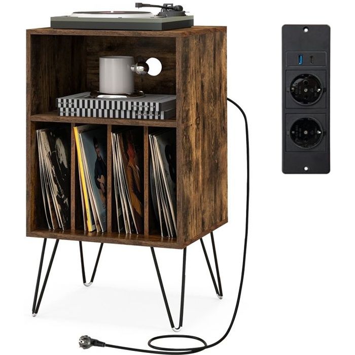 GOPLUS Petit Meuble de Rangement 53x46x87CM avec Station de Charge USB Type C - 5 Etagère de Rangement Dossier Vinyle Industriel