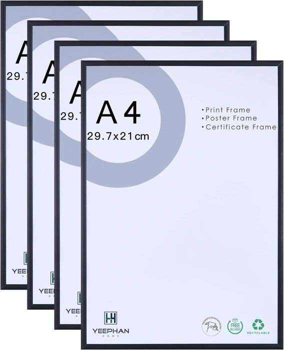 Cadre Photo A2 Noir En Aluminium - Verre Plexiglas Sécurité - Format Portrait Ou Paysage