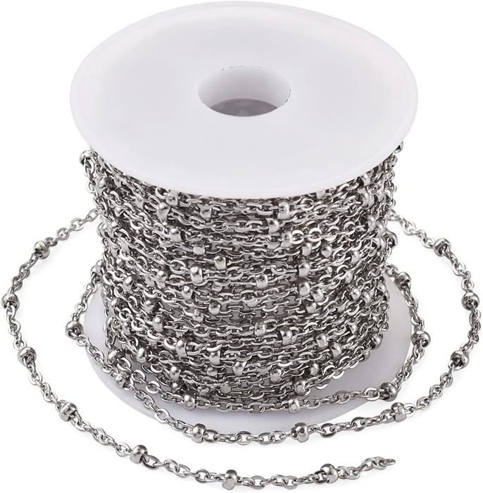 50 cm de chaine acier inoxydable doré 2,5 x 2 mm perles émail rose - Un