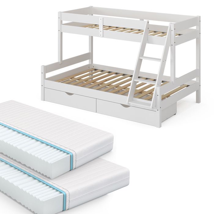 Lit Superposé Everest 39558 Naturel Bois 140x200 / 90x200 Cm Avec