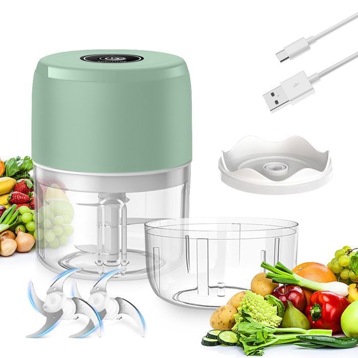 Mini Hachoir Électrique Sans Fil 250 Ml – Rechargeable USB-C – Hache Ail, Légumes, Viande, Fruits – Blanc