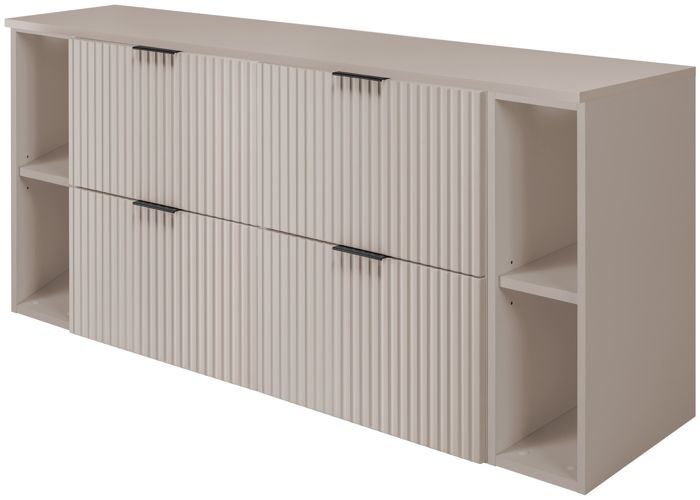 Meuble de Salle de Bain Suspendu Sous Double Vasque avec 2 Étagères Extensions et Plan FLOW – Cachemire/Chêne – 160 cm
