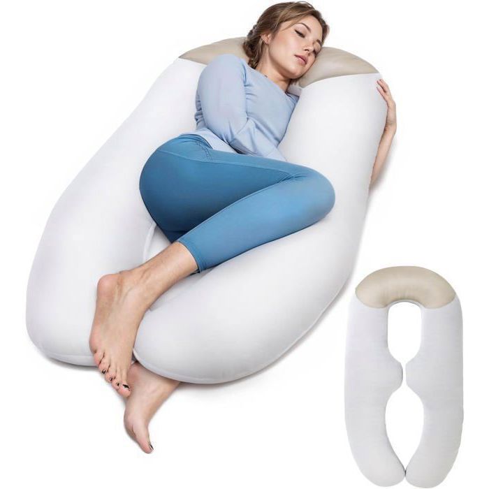 Coussin de grossesse 135cm – oreiller de maternité et corps parfait pour dormir sur le côté et soulager le dos Coussins idéal pour femme enceinte en forme de U Oeko-Tex