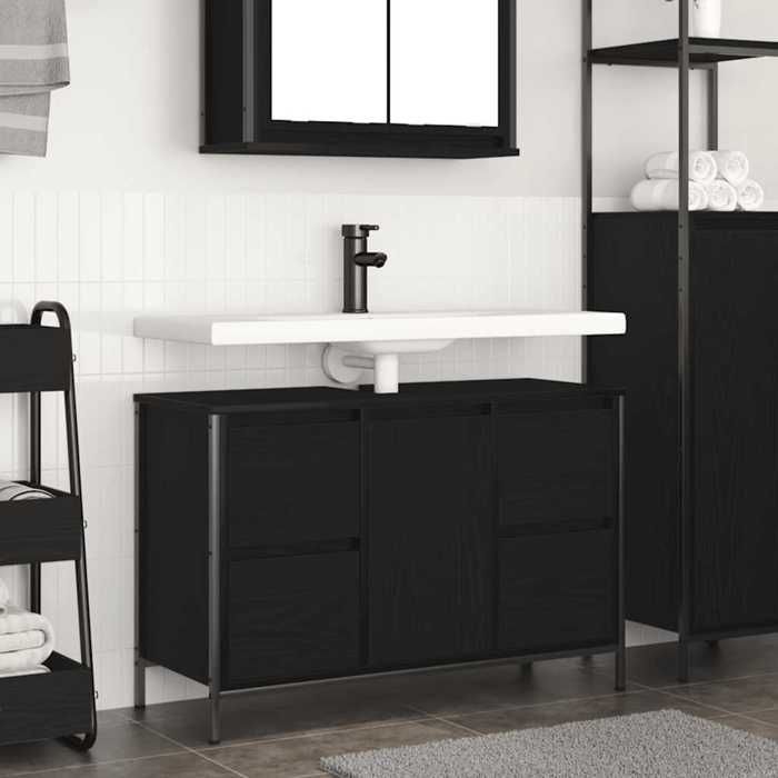 vidaXL Meuble sous-vasque avec tiroirs chêne noir 90x345x60 cm meuble vasque de salle de bain meuble sous vasque de salle 861887 vidaXL Meuble sous-vasque avec tiroirs chêne noir 90x345x60 cm meuble vasque de salle de bain meuble sous vasque de salle 861887