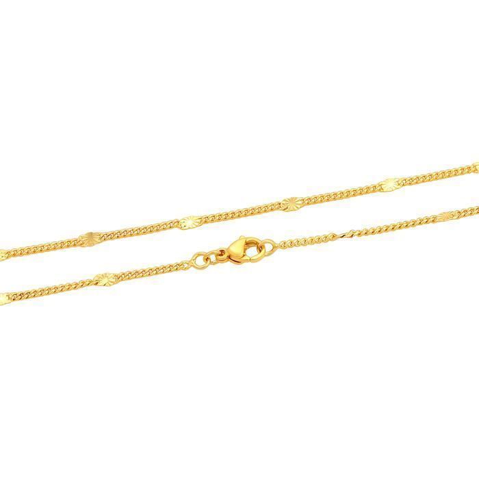 Chaîne de Cou - Femme - Maille Gourmette - Alternée - Plaqué Or Jaune - 24 Carats - 50 cm